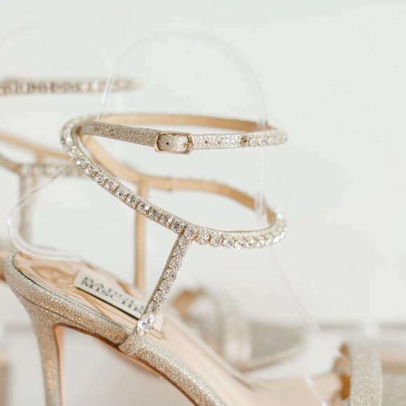 Badgley Mischka Claudette Platinum Women's Heel 7.5 Diamond Rhinestone Sandal - Picture 10 of 10